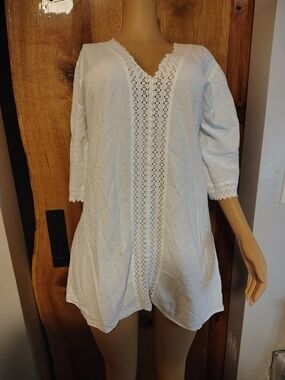 Boho White Crochet Lace V-Neck Tunic | Mini Dress & Beach Cover-Up